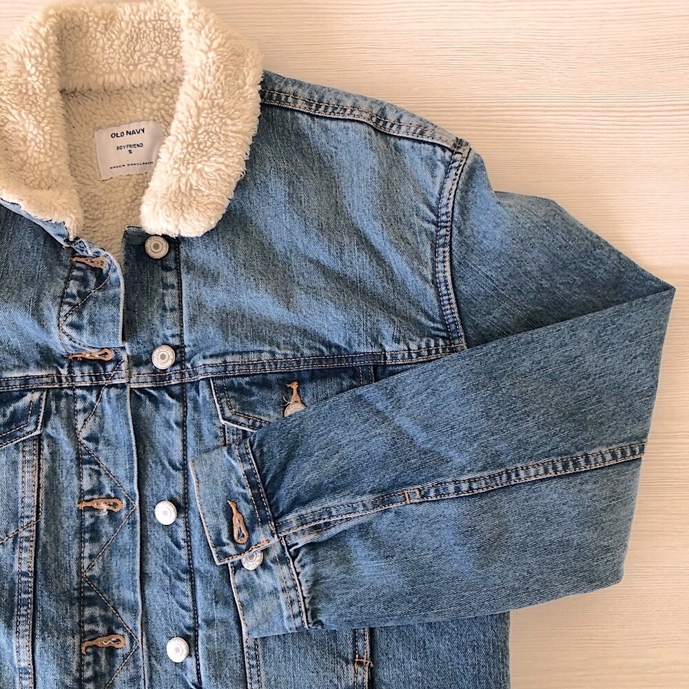 Oversized Sherpa-Lined Boyfriend Jean Jacket